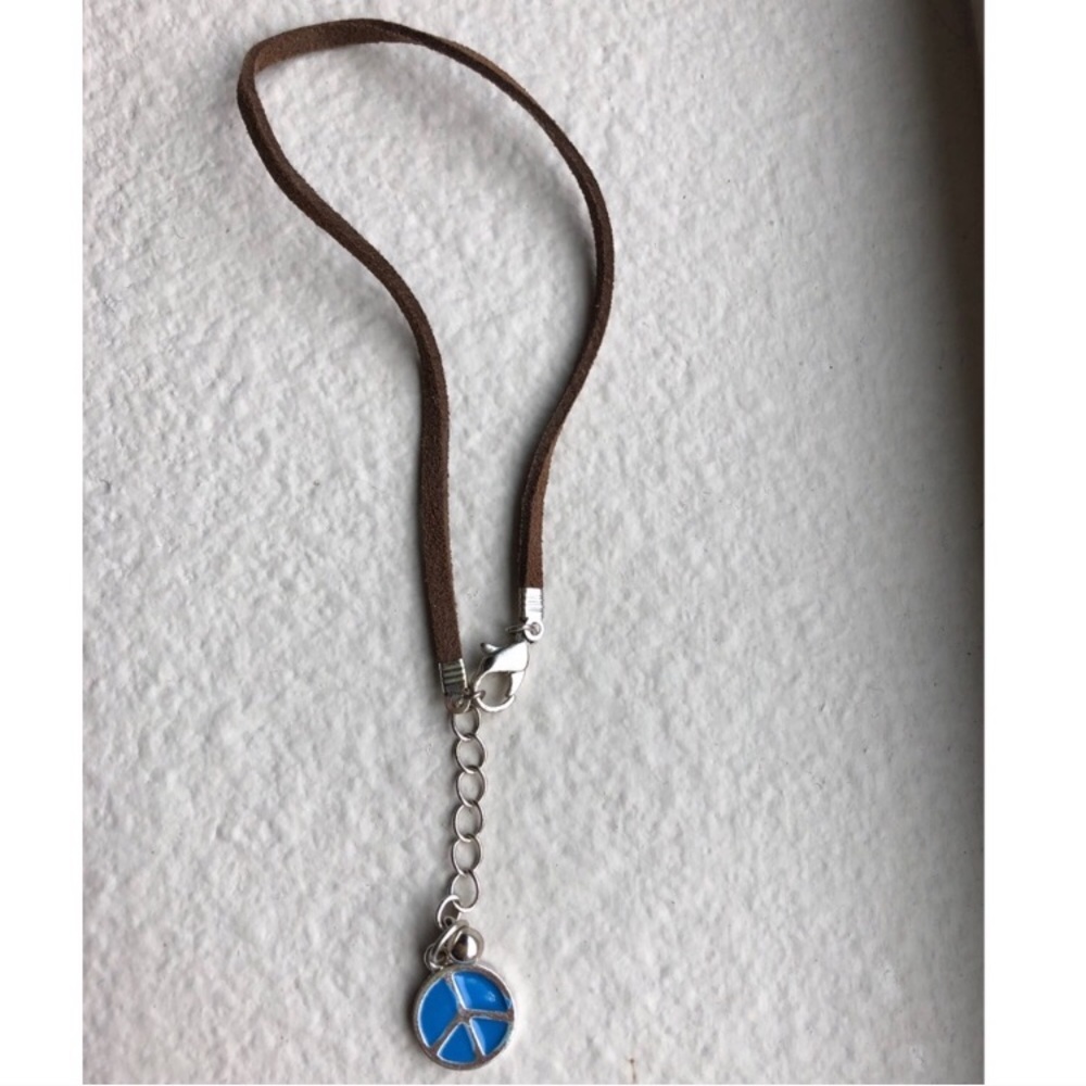 Boho Peace Sign Bracelet Adjustable Silver Brown